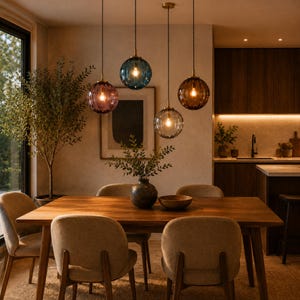 Luminária pendente com globo de vidro canelado: estilo nórdico japonês para ilha de cozinha.