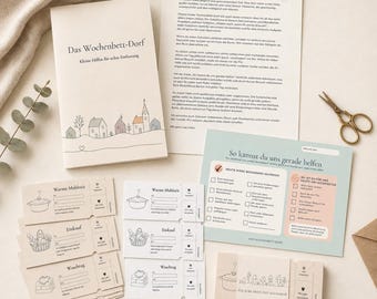 Wochenbett Gutscheine zum Ausdrucken Babygeschenk für frischgebackene Eltern mit Elternbrief und Kühlschrankkarte