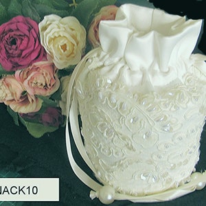 Borsa da sposa/borsa portasoldi avorio pallido, pizzo, paillettes e perle