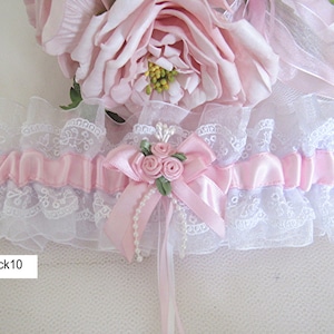 LIGA DE BODA, BLANCA, ROSA, LAZO Y ROSAS