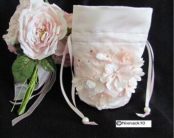 BRIDAL BAG, BLUSH with 3D flowers