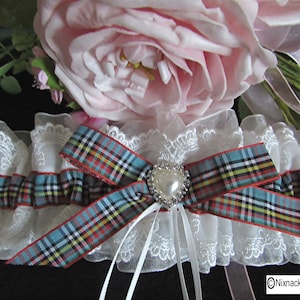 WEDDING GARTER, IVORY, Anderson  tartan,  bow, diamante heart