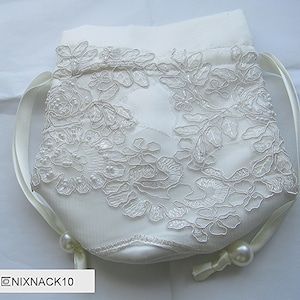 Borsa da sposa/borsa portasoldi avorio pallido, pizzo con cordoncino, paillettes e perline
