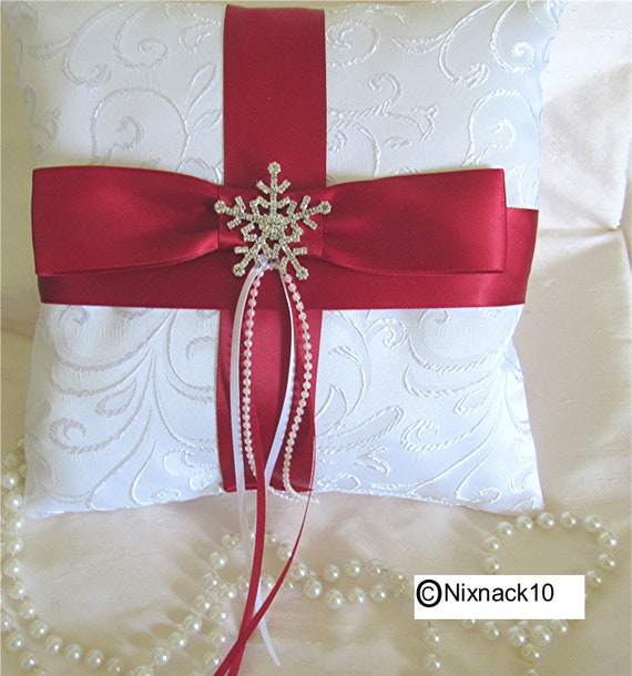 Ring Bearer Pillow White Cherry Red Diamante Snowflake Etsy