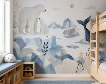 Arctic Landscape Wallpaper Polar Bear Watercolor Wall Mural