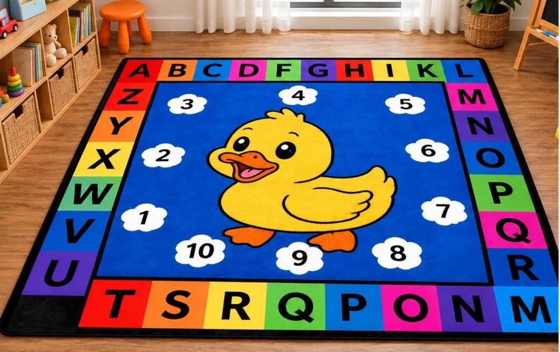 Abc Rug Shapes Kids Playroom Rug, Alphabet & Numbers Duck Rug, Colorful Education ...