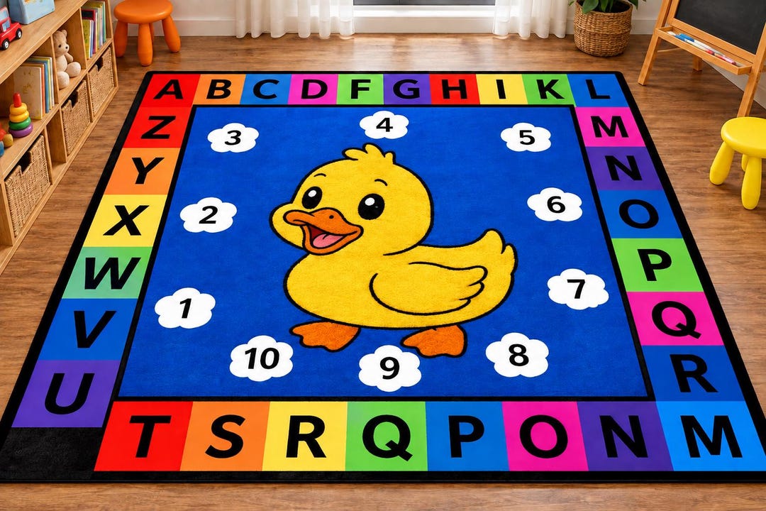 Kids Playroom Rug, Alphabet & Numbers Duck Rug, Colorful Education ...