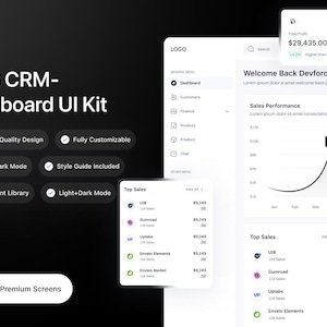 SaaS CRM Dashboard UI Kit — Figma Template with Light & Dark Mode