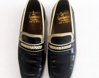 Vintage Royal Guardsman Loafers Mens 9M Black Leather Made in Greece Braided Str