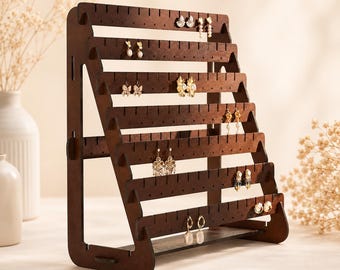 Wooden Earring Display Stand ,Vintage  Organizer ,Retro Earring Holder , Jewelry Display for Vanity, Boutique & Craft Show