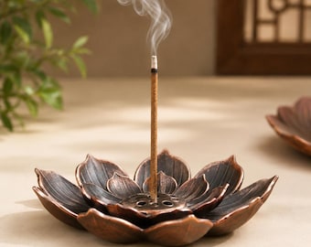 Bronze Lotus Incense Holder, Metal Incense Stick Burner, Lotus Ash Catcher, Meditation Decor, Zen Home Decor Gift