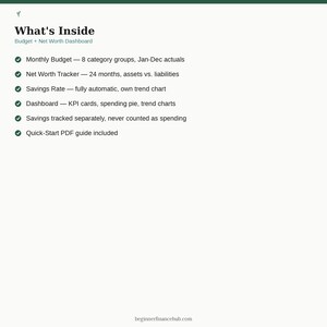 Budget Tracker, Net Worth Dashboard, Savings Rate Planner (Digital Download) image 2