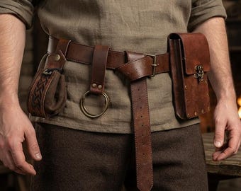 Middeleeuwse leren riemset, Renaissance munttasriem, Viking LARP-heupriem, Steampunk heuptas, Fantasy cosplay accessoire van PU-leer