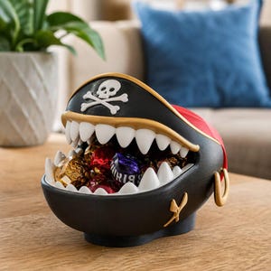 Dulcera con forma de boca de pirata impresa en 3D – Azucarero con calavera y tibias cruzadas, decoración temática