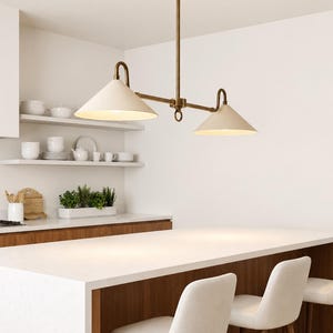 Mid Century linear Chandelier: Brass 2-Light Branch Fixture