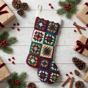 Granny Square Stocking Crochet Pattern, Easy Christmas Mantel Decor, Beginner Friendly Holiday PDF