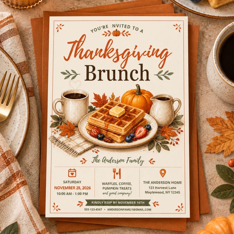 Thanksgiving Brunch Invitation Waffle Brunch Friendsgiving 5x7 Canva