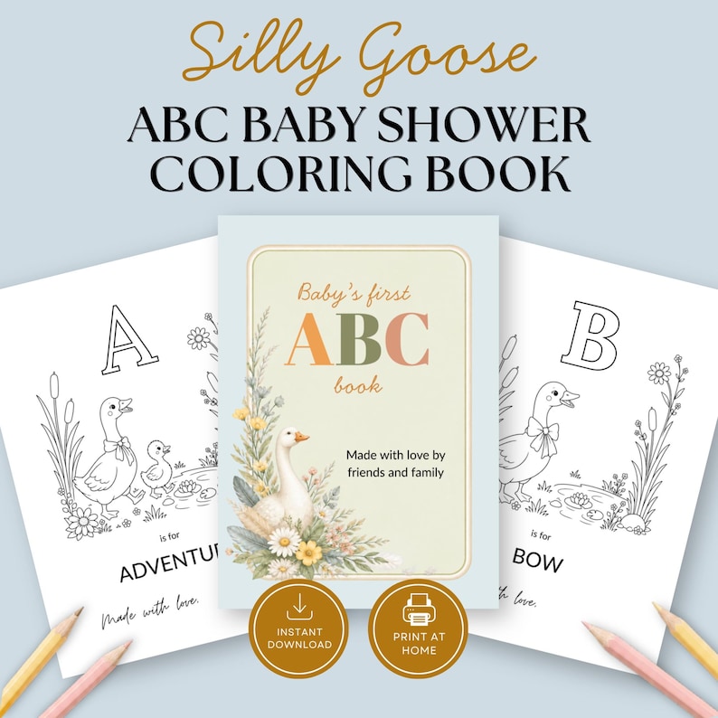 Silly Goose Baby Shower ABC Coloring Book Printable