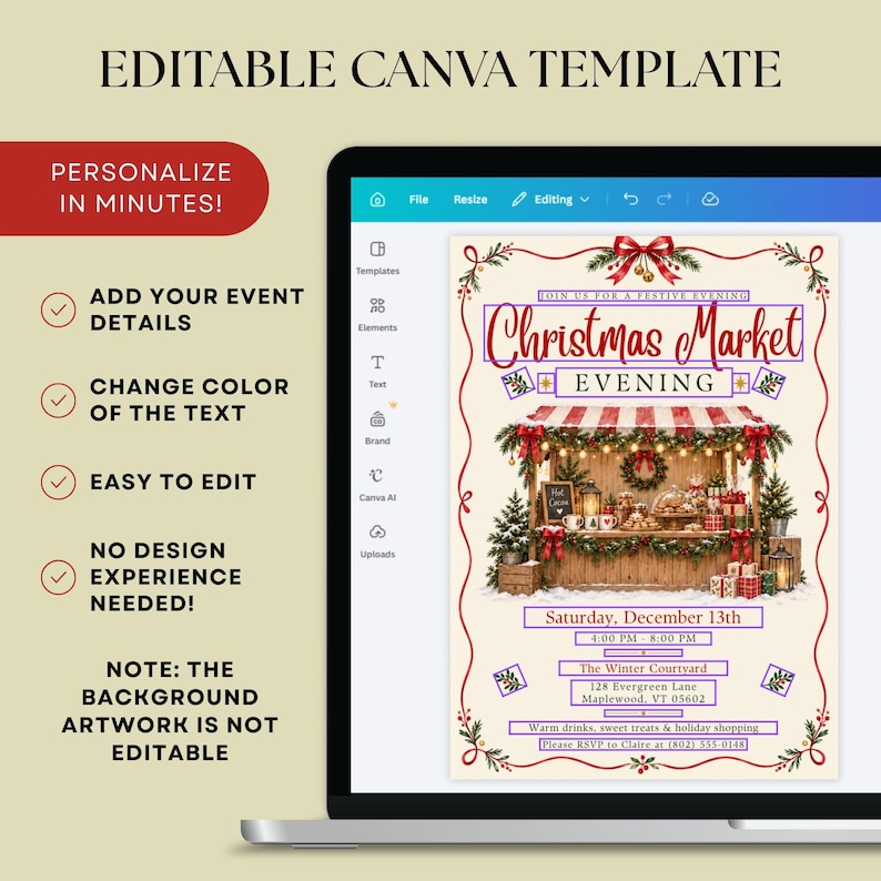 Christmas Market Invitation, Holiday Craft Fair Flyer, Winter Bazaar ...