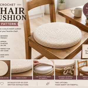 Crochet Chair Cushion Pattern PDF, Round Seat Pad Crochet Pattern, Chair Pad Pattern, Beginner Crochet Home Decor, Instant Download