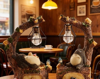Totoro Forest Night Light Lamp, Cute Anime Resin Desk Lamp, Tree Trunk Bedside Light Decor, Kawaii Room Decor Gift for Anime Lovers