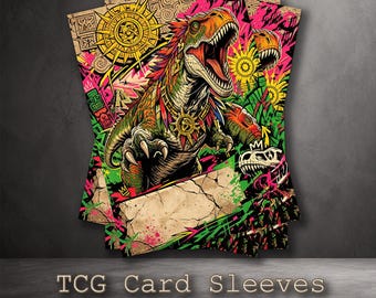 Protège-cartes dinosaure T-Rex graffiti aztèque, art tribal maya vibrant (Finition métallisée ou mate)