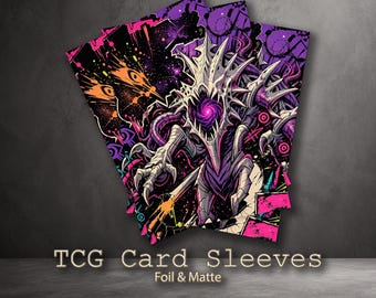 Protège-cartes Dark Fantasy, Monstre à pointes et cristal violet, Protections de deck TCG d'horreur gothique