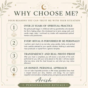 Why choose Arish for a personalized career ritual, including hand casting, privacy, same day service, and photo proof.