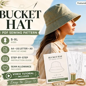 Bucket Summer Hat Sewing Pattern PDF| Easy Sun Hat Pattern| Beginners Friendly |S–XL |Video Tutorial |Step-by-Step Guide |Instant Download