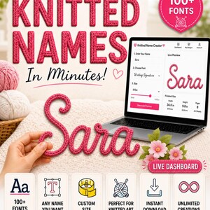 Knitted Name Generator Live Dashboard, 100+ Fonts, Custom Size (Digital Download)