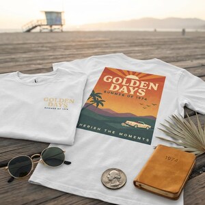 ゴールデンデイズ 1974 レトロサンセットTシャツ | 軽量コットンクルーネックシャツ