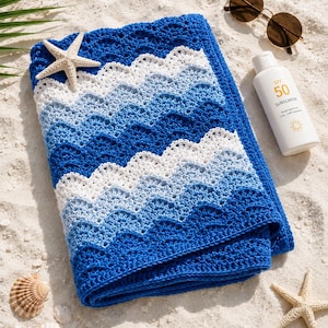 Crochet Beach Blanket Pattern PDF | Wave Stitch Throw | Beginner Friendly | Ocean Ripple Blanket | Instant Download | Cotton Blanket