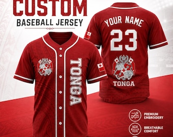 Personalized Tonga Baseball Jersey, Custom Name & Number Tonga Flag Button Up Jersey, Tongan Pride Fan Sports Shirt Gift for Men Women