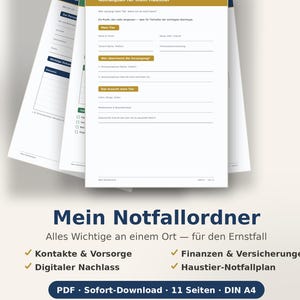 Carpeta de emergencias | Carpeta de planificación anticipada de cuidados (alemán) | Para emergencias, planificación, contactos, finanzas, legado digital | Carpeta de emergencias familiares | en formato PDF