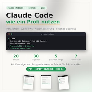 Claude Code Handbuch Deutsch | KI Programmieren Anleitung, Subagenten, Automatisierung, Business Aufbauen | Terminal Guide | PDF Sofort