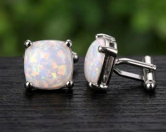 Natural Ethiopian Opal Cufflinks - 925 Sterling Silver , Vintage Luxury Men Jewelry, Groomsman Gift