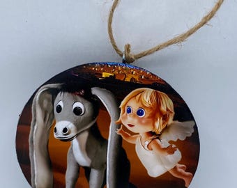 Nestor the long eared donkey Christmas wood ornament