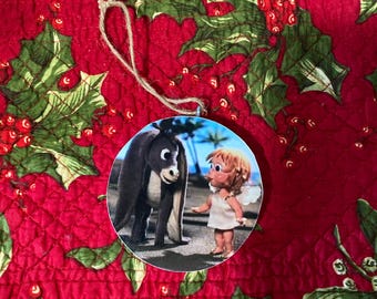 Nestor the long eared donkey and Tilly Christmas wood ornament