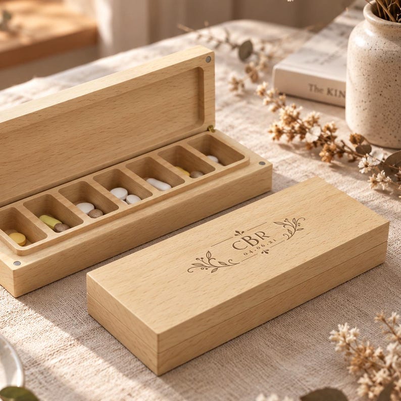Custom Wooden Pill Box, Personalized 7 Day Pill Organizer, Large Weekly ...