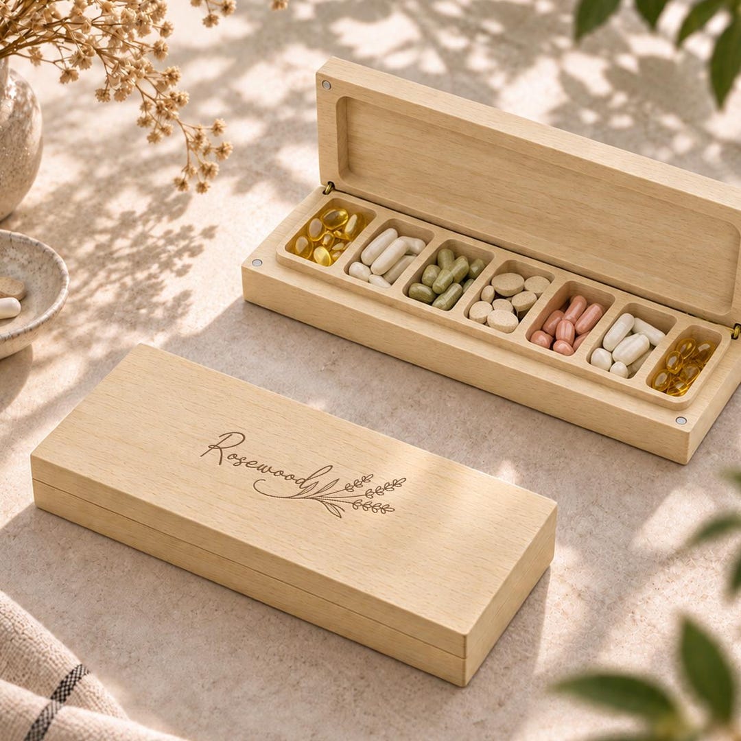 Custom Wooden Pill Box, Personalized 7 Day Pill Organizer, Large Weekly ...