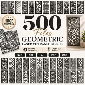 500 geometriska laserskurna paneler SVG-paket, dekorativ skärm dxf ai pdf cdr, digital nedladdning