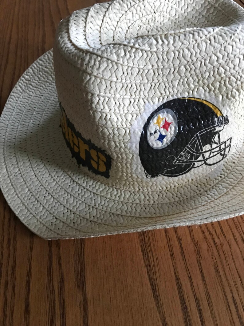 Steelers Accessory Pittsburgh Steelers Straw Hat Steelers Floppy Sun Hat Hand Decorated Steelers Straw Hat Steelers Floppy Hat