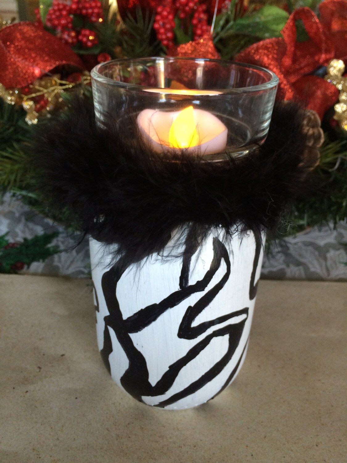 Zebra Print Decor Light Zebra Print Candle Holder Painted Etsy