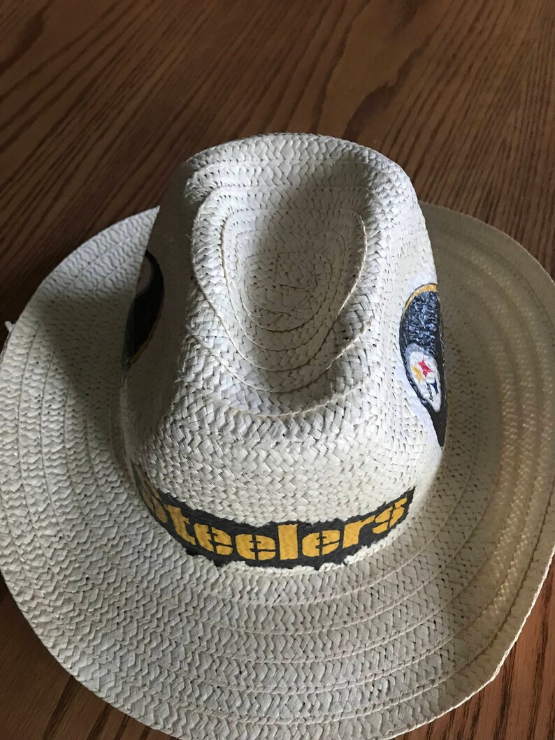 Steelers Accessory Pittsburgh Steelers Straw Hat Steelers Floppy Sun Hat Hand Decorated Steelers Straw Hat Steelers Floppy Hat