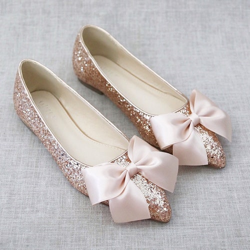 Rose Gold Rock Glitter Pointy Toe Flats 
