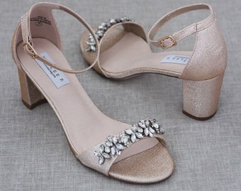 gold low block heels
