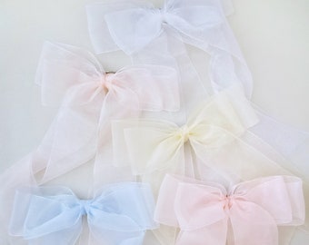 Oversized Organza Long Tail Bow, Communion Hair Accessories, Flower Girls Bows, Party Bows, Hair Barrette