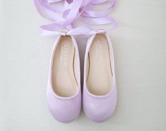 Lavender Satin Ballerina Lace Up Flats - Fall flower girls shoes, Holiday Shoes, Birthday Shoes, Costume Shoes