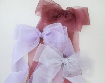 Oversized Organza Long Tail Bow, Wedding Hair Accessories, Flower Girls Bows, Party Bows, Hair Barrette, Birthday Accessories