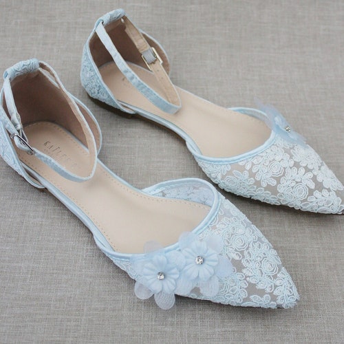 Light Blue Crochet Lace Pointy Toe Flats Women Wedding - Etsy